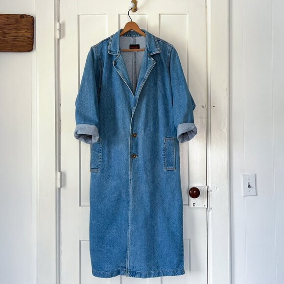 Vintage Sunbelt Long Denim Jean Jacket Duster Coat One Size Excellent Oversized - Picture 2 of 7